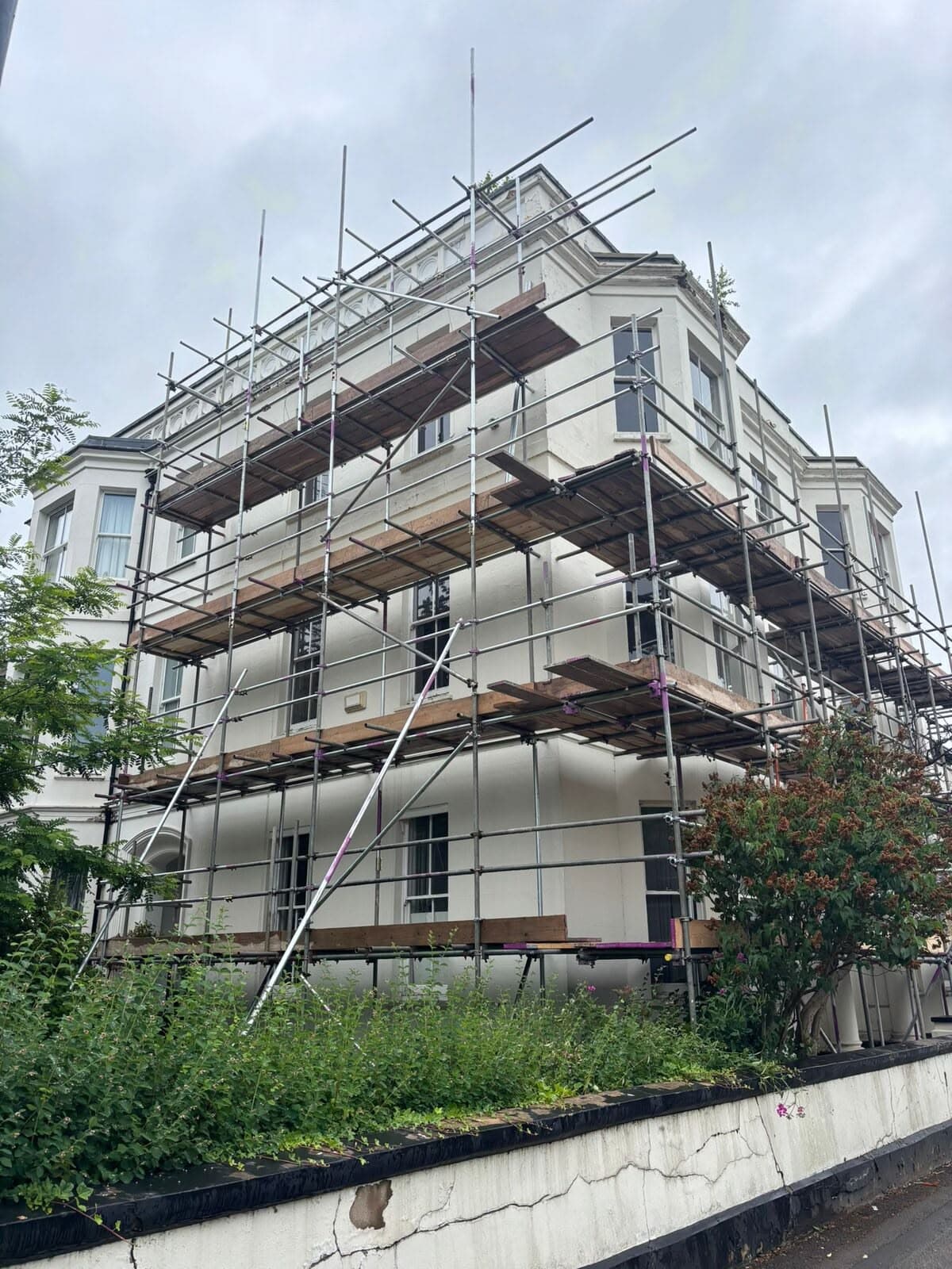 Scaffolding to the side elevation during the window replacement