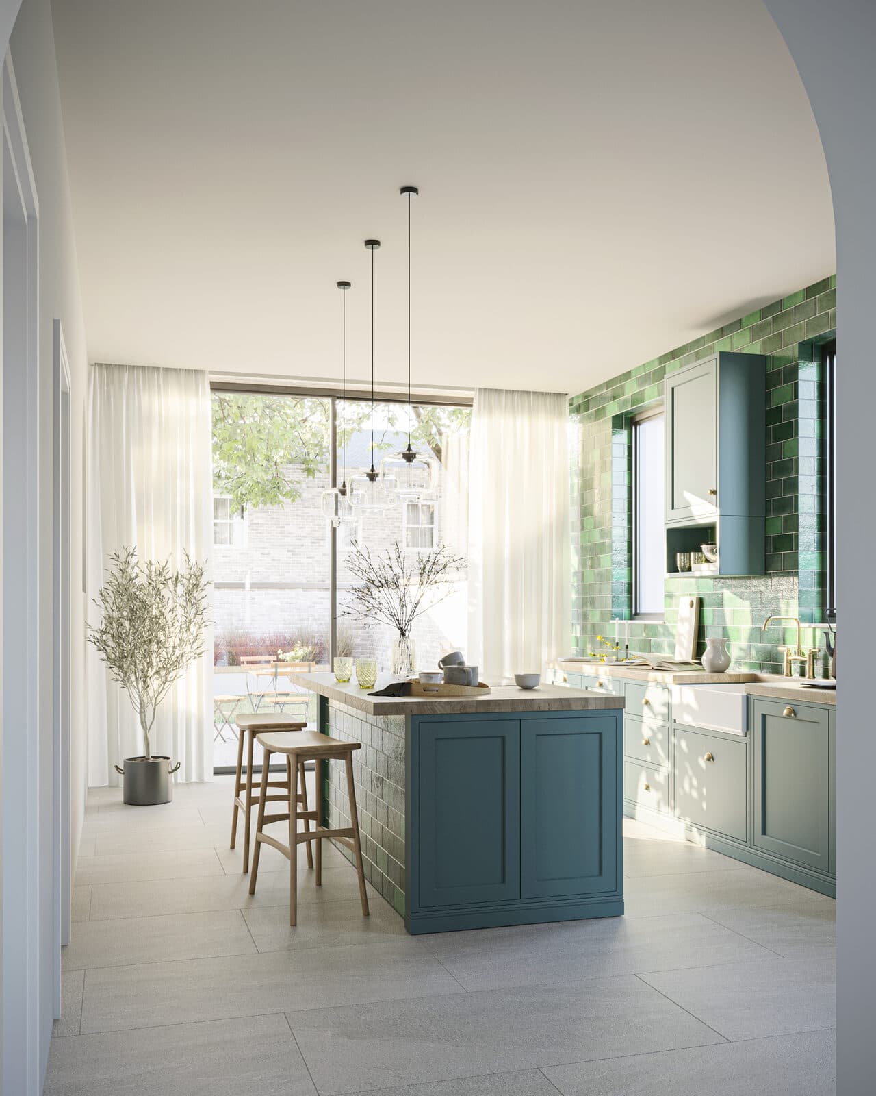The open plan interior looking out to the garden