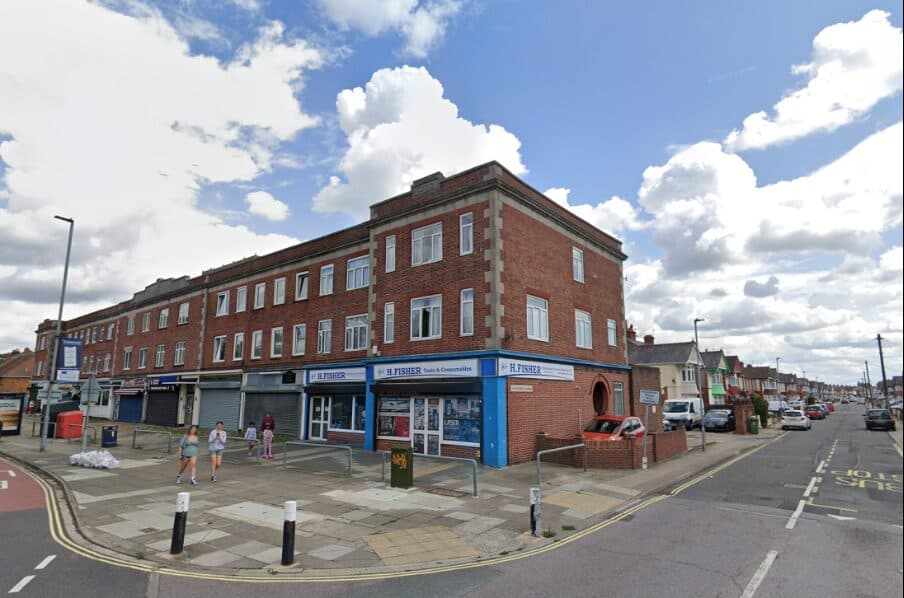 The existing commercial building on the corner of the terrace