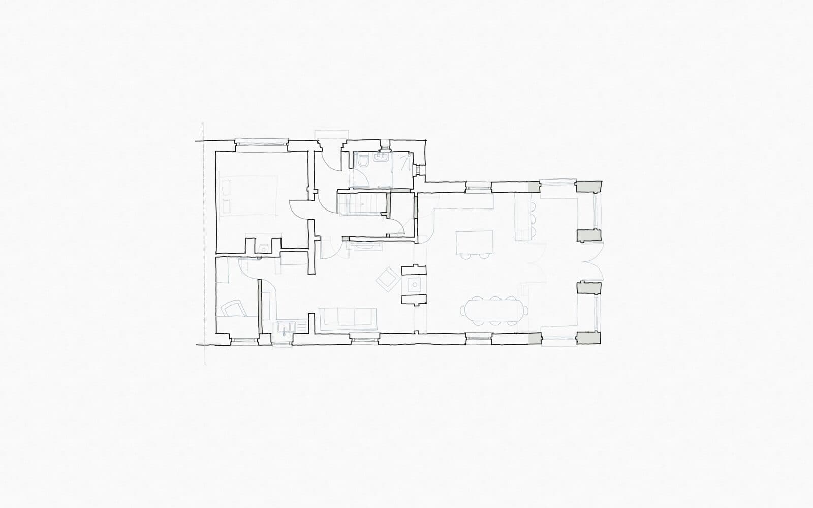 Proposed ground floor plan showing the reconfigured accessible layout