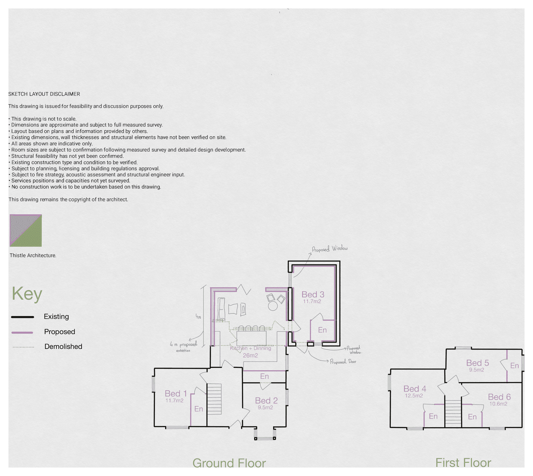 Feasibility sketch for Three-Bed House To Six-Bed HMO