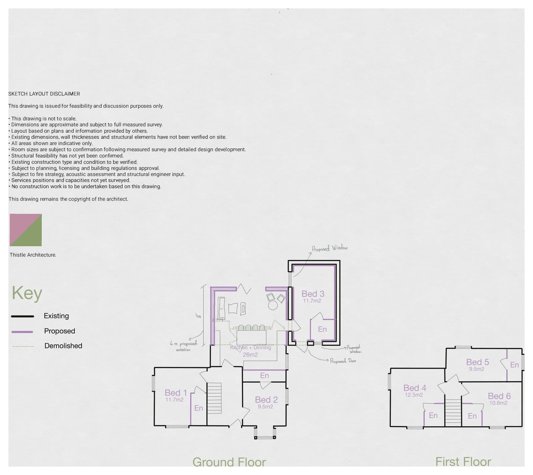 Feasibility sketch for Three-Bed House To Six-Bed HMO, With A Rear Extension