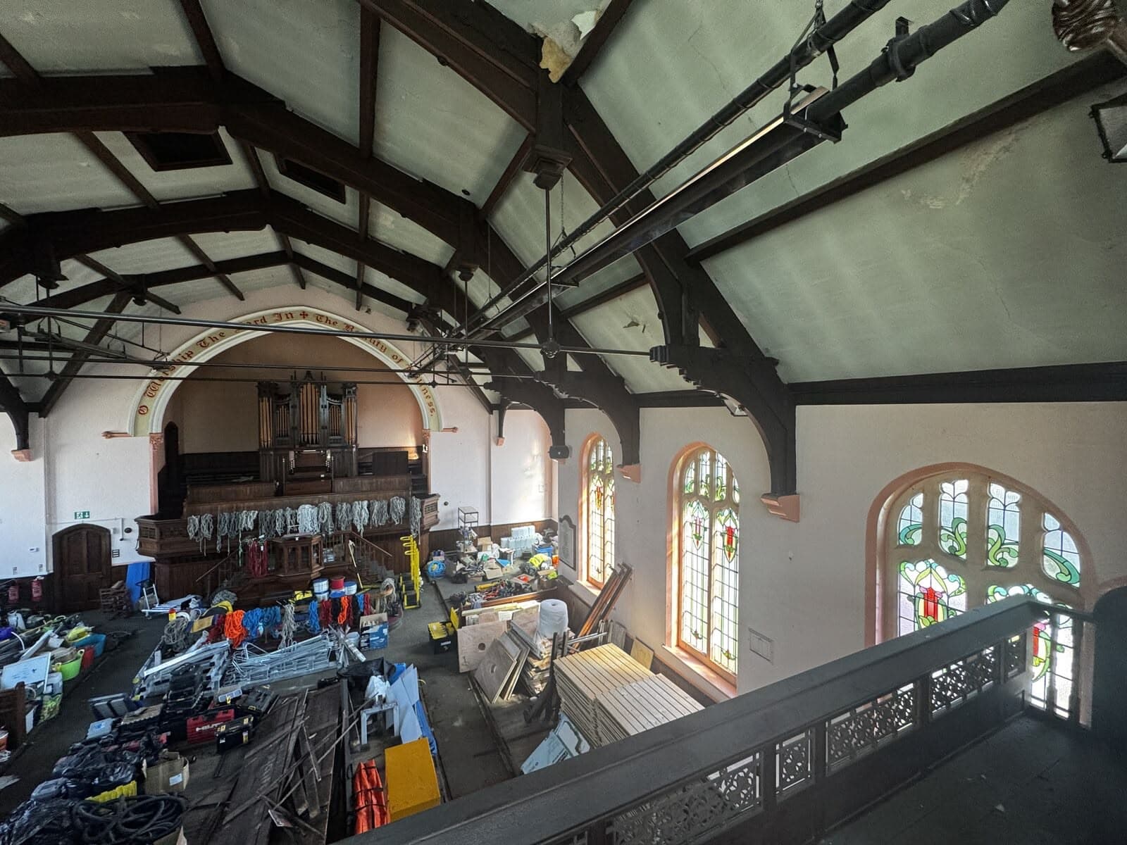 The nave in its existing condition, in use as storage
