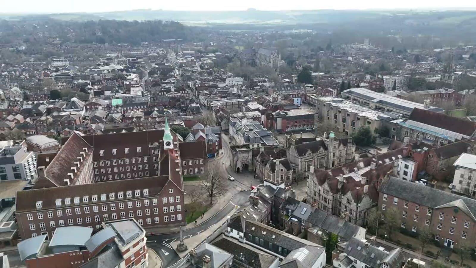 Aerial view over Winchester, with a Thistle conversion project in the foreground